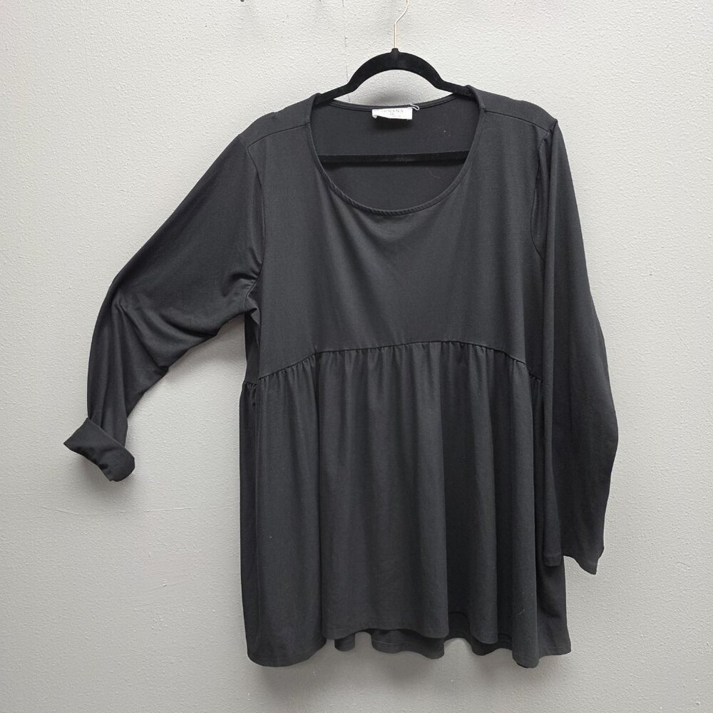 Zenana Shirt Womens 3X Black Babydoll Ruffle Hem Long Sleeve Tunic Plus Top